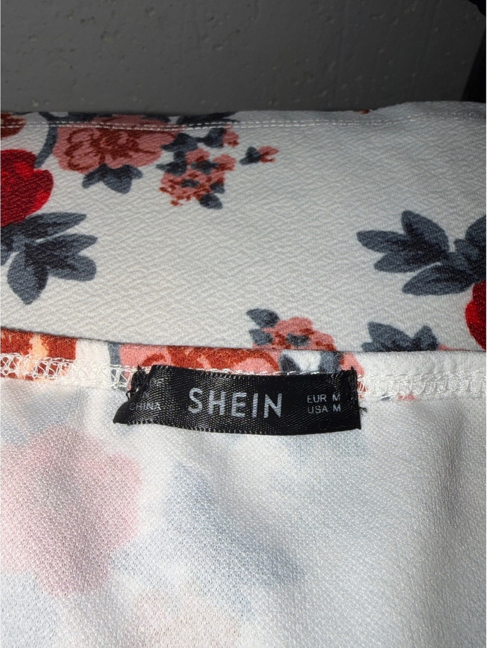SHEIN Floral Strapless Bodycon Mini Dress Size Medium White Red Rose